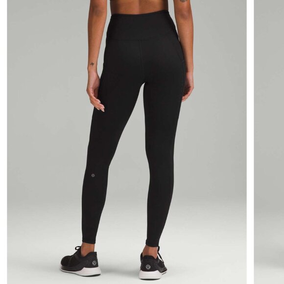 Lululemon Fast and Free High-Rise Fleece Tight Pockets Black - Size 8 Leggings - Picture 1 of 7